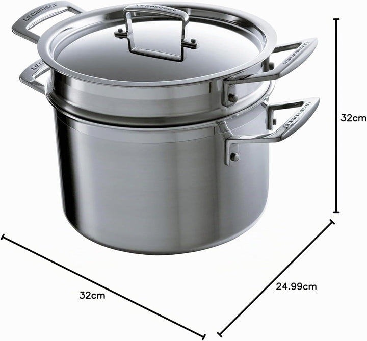 Le Creuset Pastatopf aus 3-ply Edelstahl mit Deckel und Sieb, Ø 20 cm, Für alle Herdarten inkl. Indu