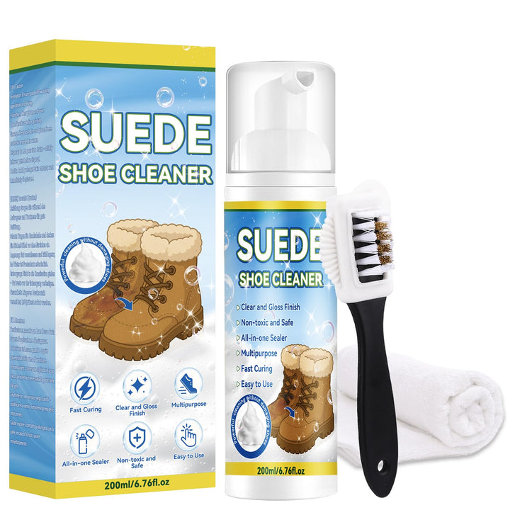 Wildleder Reiniger 200ml mit Bürste, Professioneller Nubuk Schuhreiniger, Sanfter Fleckenentferner f