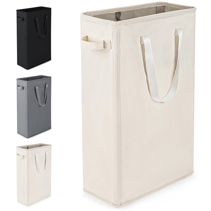 tragbarer, faltbarer Wäschekorb aus Oxford-Stoff, 45 l, 39 x 19 x 61 cm, Beige, für Waschküche, Schl