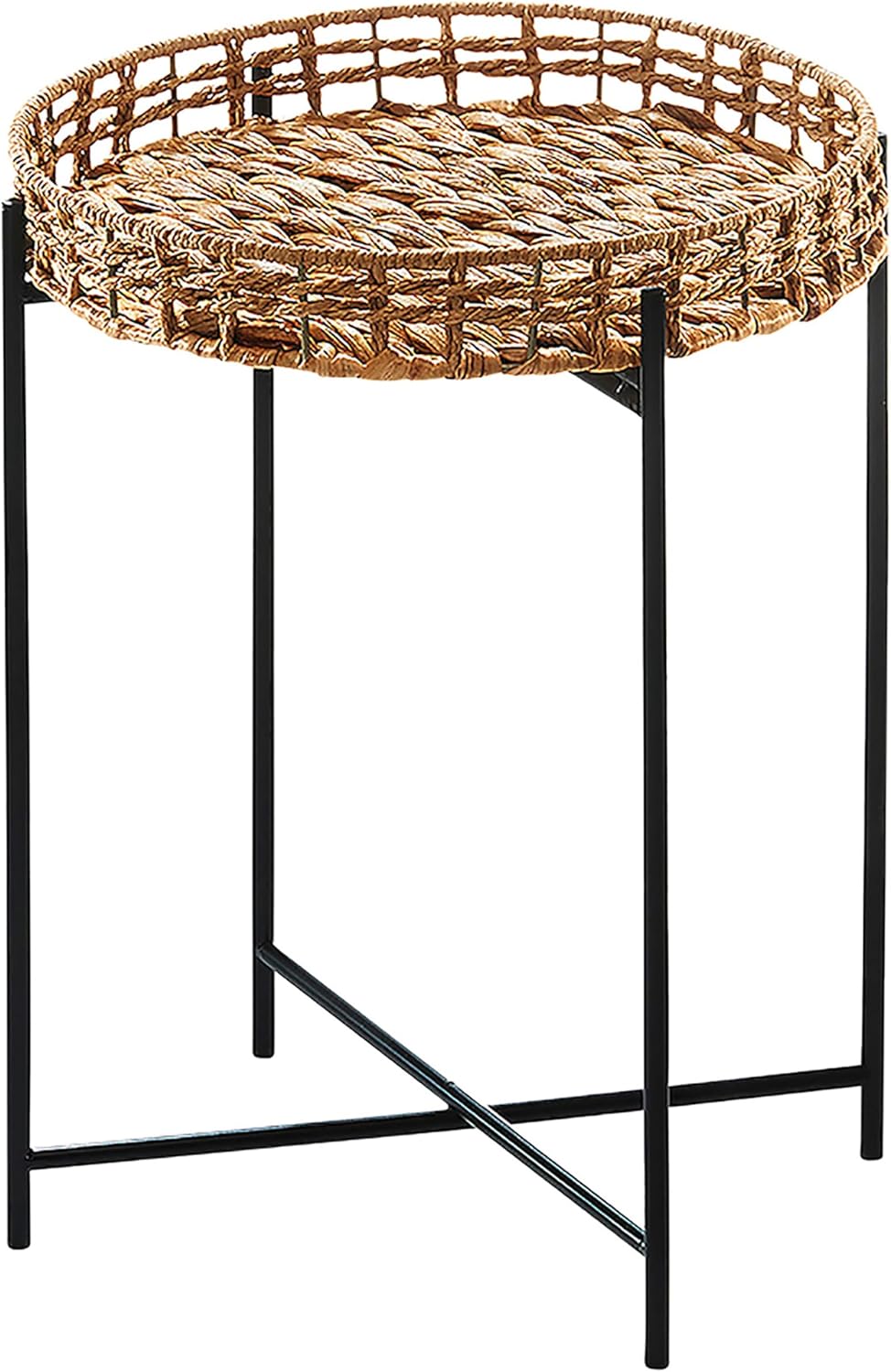 Kobolo Beistelltisch Teatime aus Wasserhyazinthe und Metall - Tablett - 35x35x45, 35x35x45