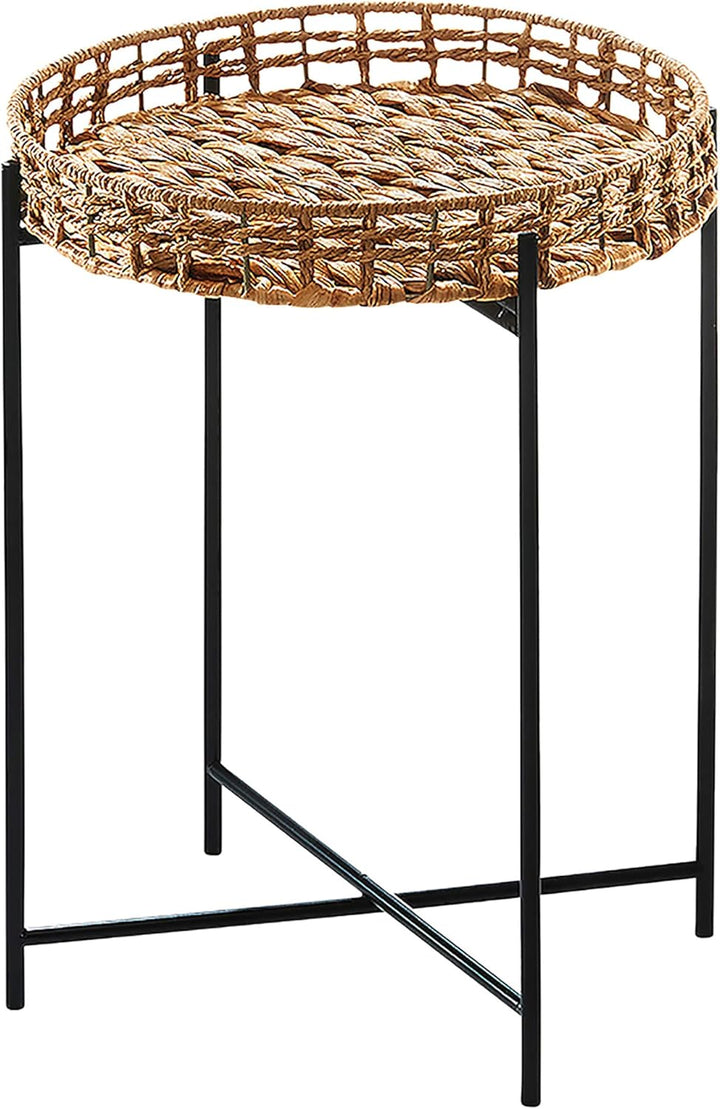 Kobolo Beistelltisch Teatime aus Wasserhyazinthe und Metall - Tablett - 35x35x45, 35x35x45