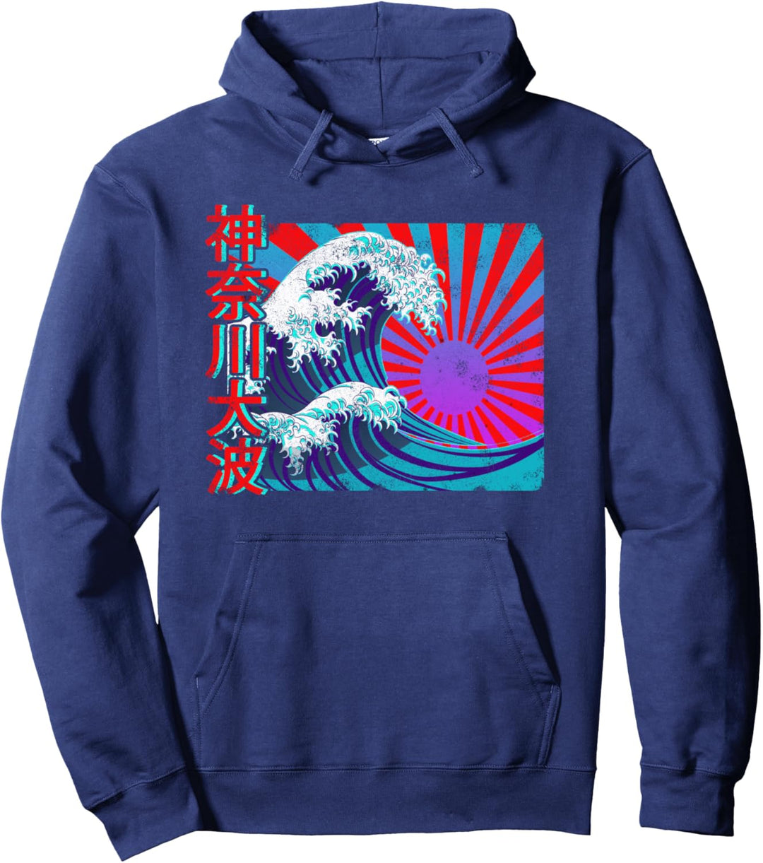 Riesenwelle helle japanische Flagge Kanji schreiben Vintage Pullover Hoodie