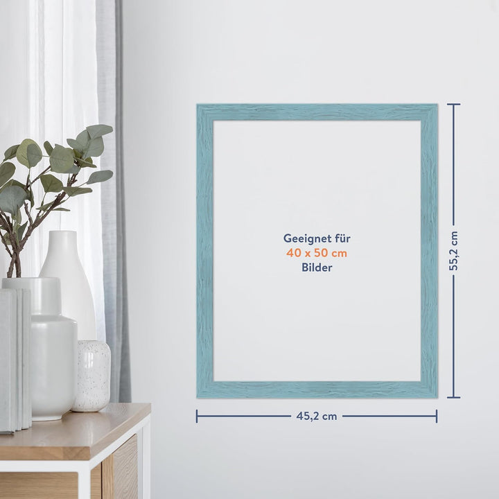 WANDStyle Bilderrahmen Strandhaus Stil 40x50cm I Farbe: Blau I Fotorahmen I rustikaler Holzbilderrah