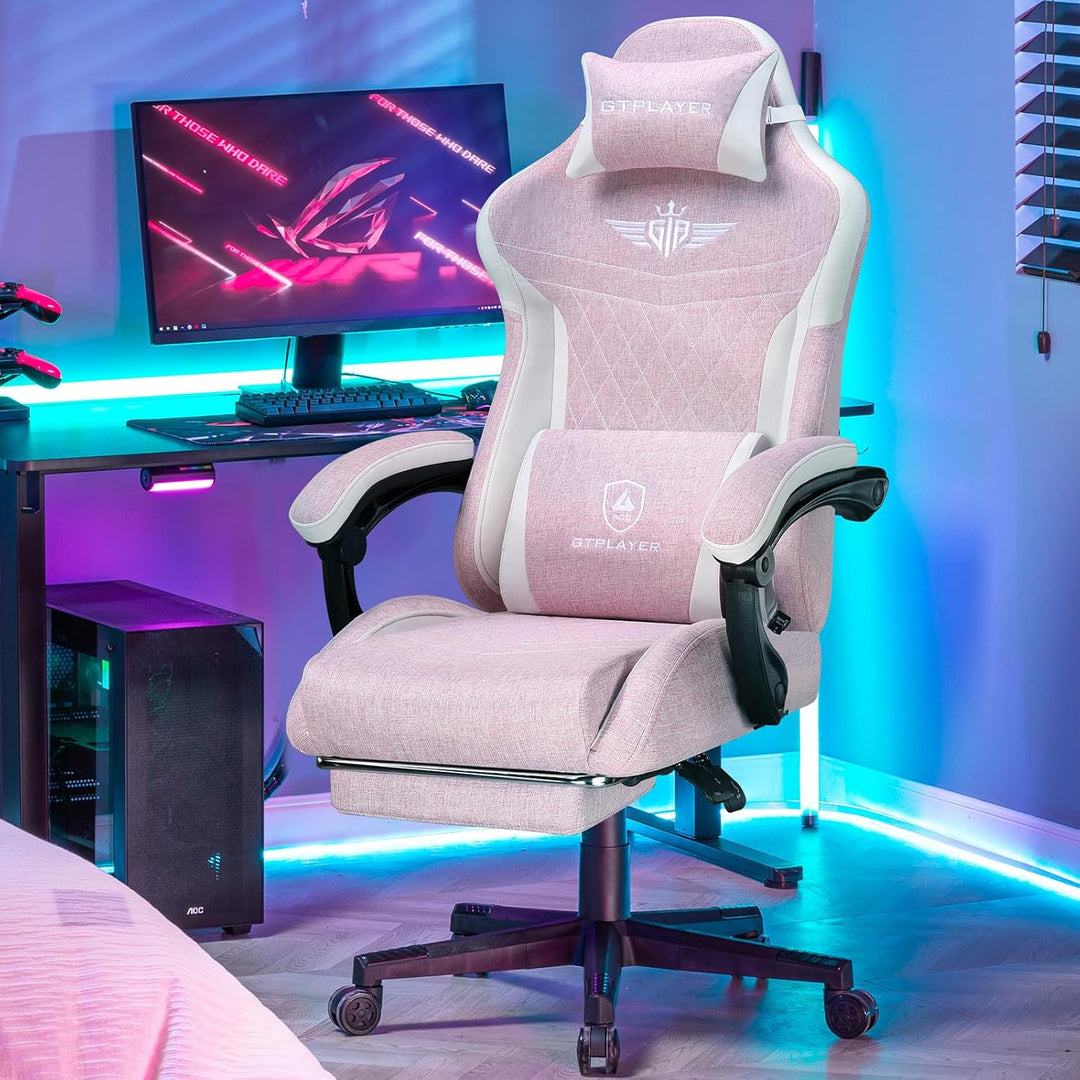 GTPLAYER Gaming Stuhl, Ergonomischer Gamer Stuhl aus Leinen mit Lendenwirbelstütze, PC-Stuhl mit ver