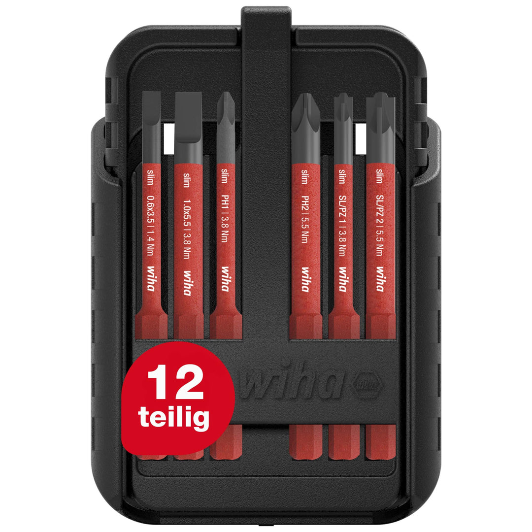 Wiha Bit Set slimBit electric Schlitz, PH, PZ, PlusMinus/PZ, TORX® 12-tlg.I inkl. slimBit-Boxen, Gür