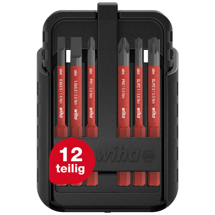 Wiha Bit Set slimBit electric Schlitz, PH, PZ, PlusMinus/PZ, TORX® 12-tlg.I inkl. slimBit-Boxen, Gür