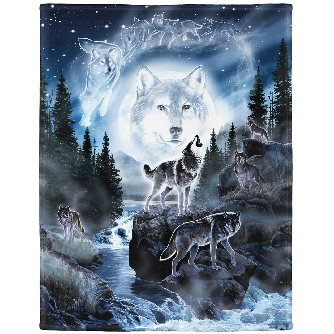 YISUMEI Decke 125x200 cm Kuscheldecken Sanft Flanell Weich Fleecedecke Bettüberwurf Mond Wolf 125x20