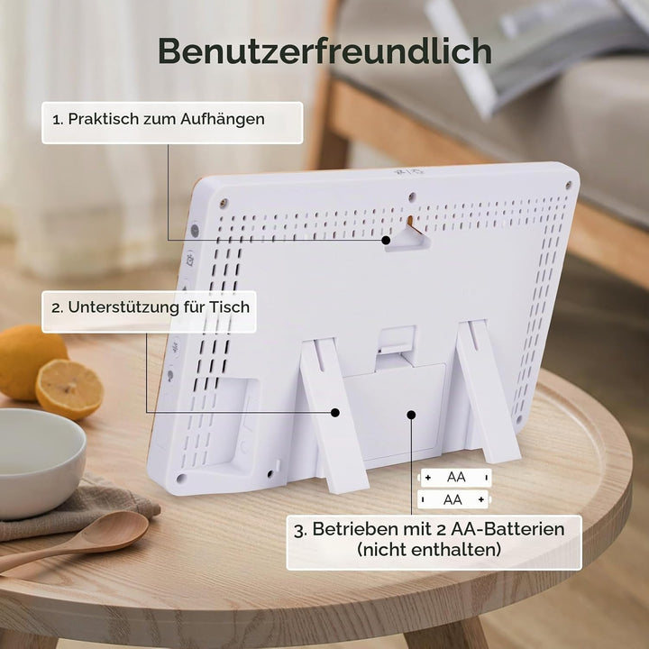 Wecker Digital Funkuhr Tischuhr mit grossem LCD-Display, Kalender, Temperatur, Luftfeuchtigkeit, Hin