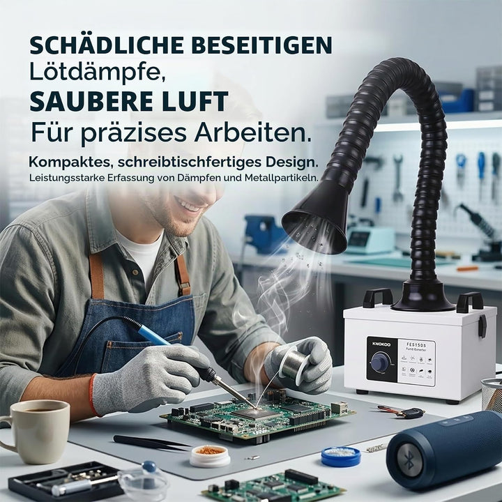 FES150S Lötrauchabsaugung, 200 m³/h, 100 W, starke Saugkraft, 3-stufiges Filtersystem, professionell