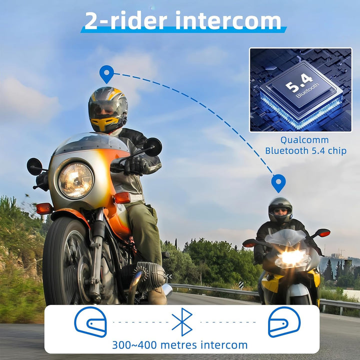 WAYXIN T2 Motorrad Headset mit Gegensprechanlage,Helm Kommunikationssystem für 2 Personen in Reichwe