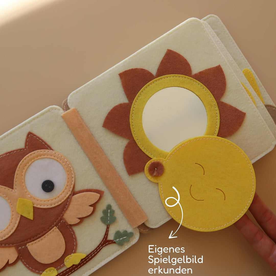 Mini Quiet Book Bärchen – Handgefertigtes Filz-Sensorikbuch mit Fingerpuppe – Bildschirmfreies Spiel