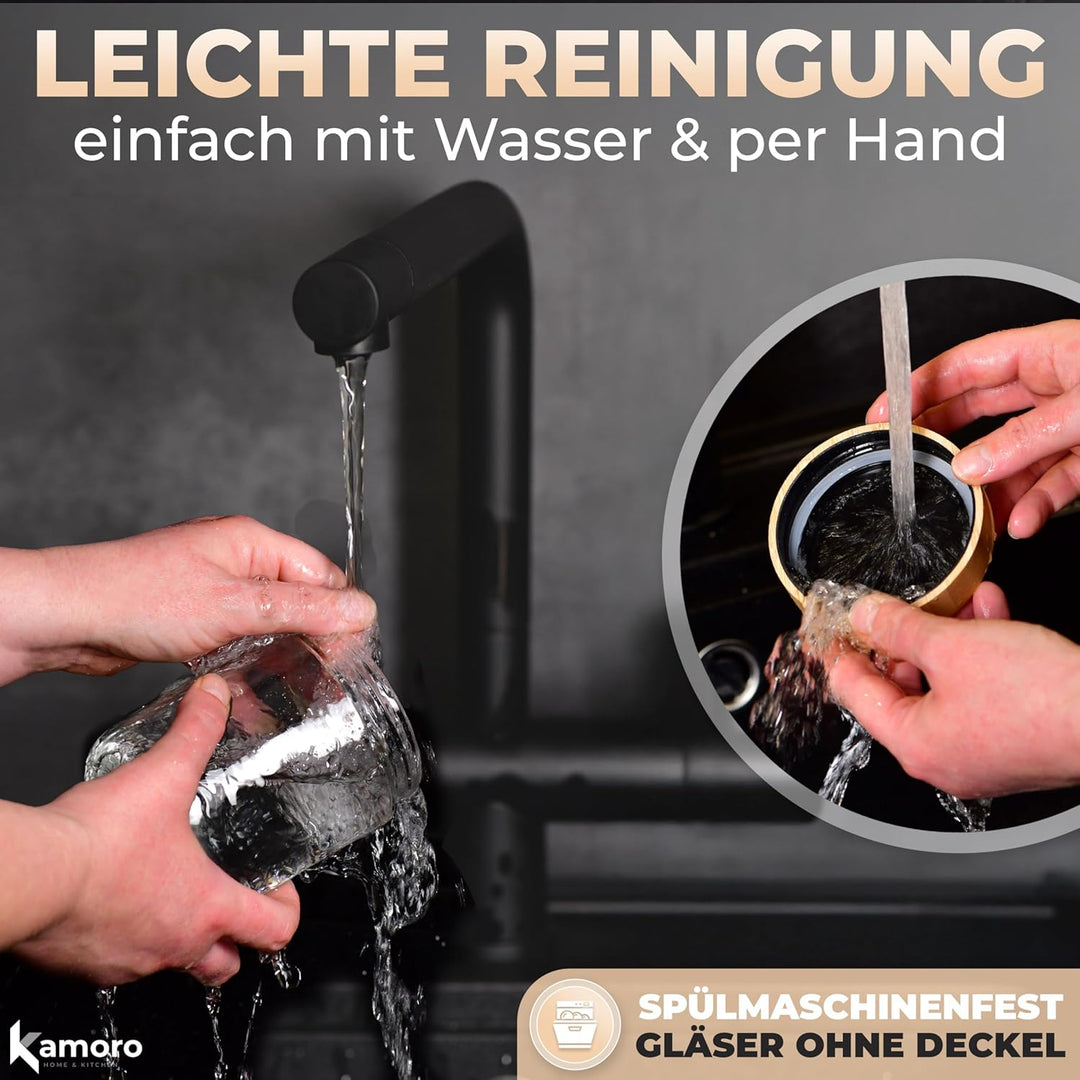 Overnight Oats Gläser 4er Set – Luftdichte Vorratsgläser mit Bambusdeckel 480 ml – Ideal für Overnig