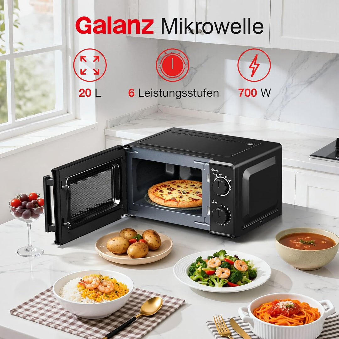 Galanz Solo-Mikrowelle 20L P70T20L-VB, 700W Mikrowelle mit 6 Leistungsstufen, 0 bis 30 Minuten-Timer
