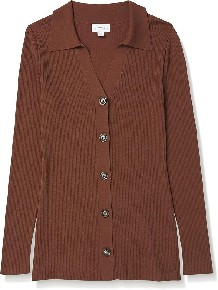 The Drop Constance Ripp-Pullover mit Knopfleiste für Damen S Schokoladenbraun, S Schokoladenbraun
