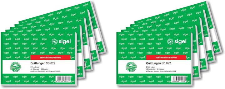 SIGEL SD022/10 Quittungsblock A6 quer, 10 Stück, 2x40 Blatt, selbstdurchschreibend 10 Stück á 40 Bla