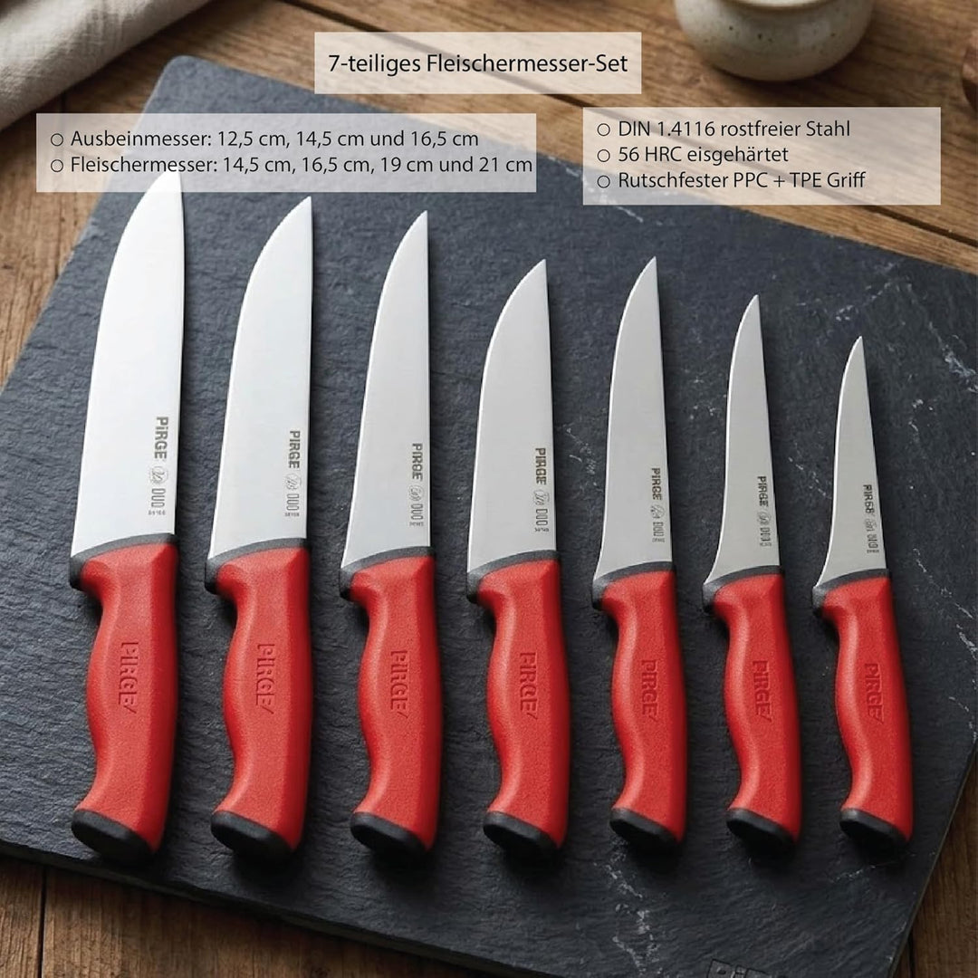 Pirge Duo Metzgermesser Mega Set 7 TLG Schlachtermesser Rutschfester Griff - Fleischermesser - Stech
