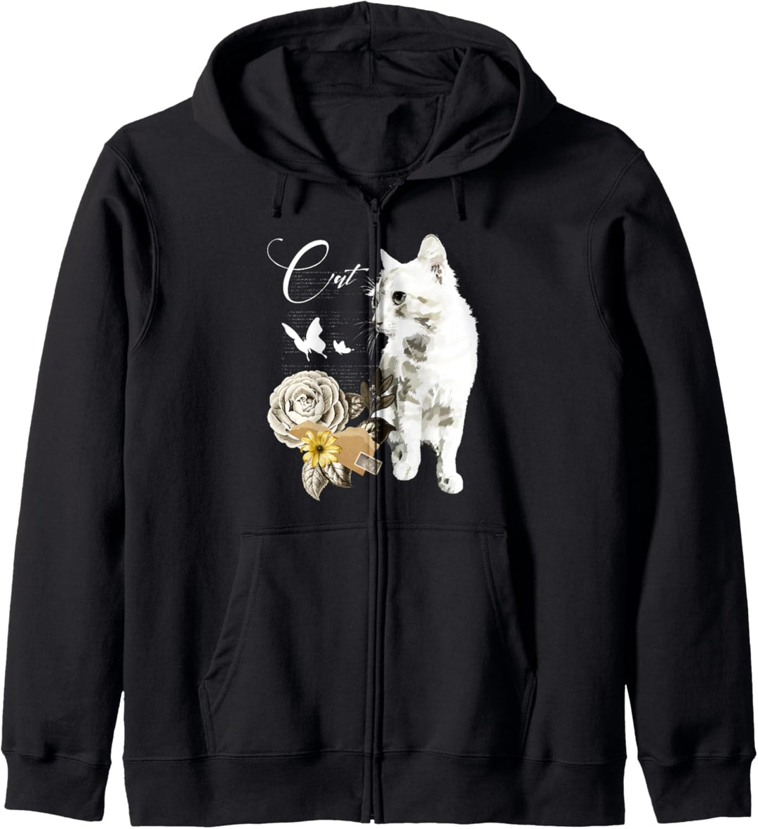 Katze, Vintage Blume, Blümchen Kapuzenjacke