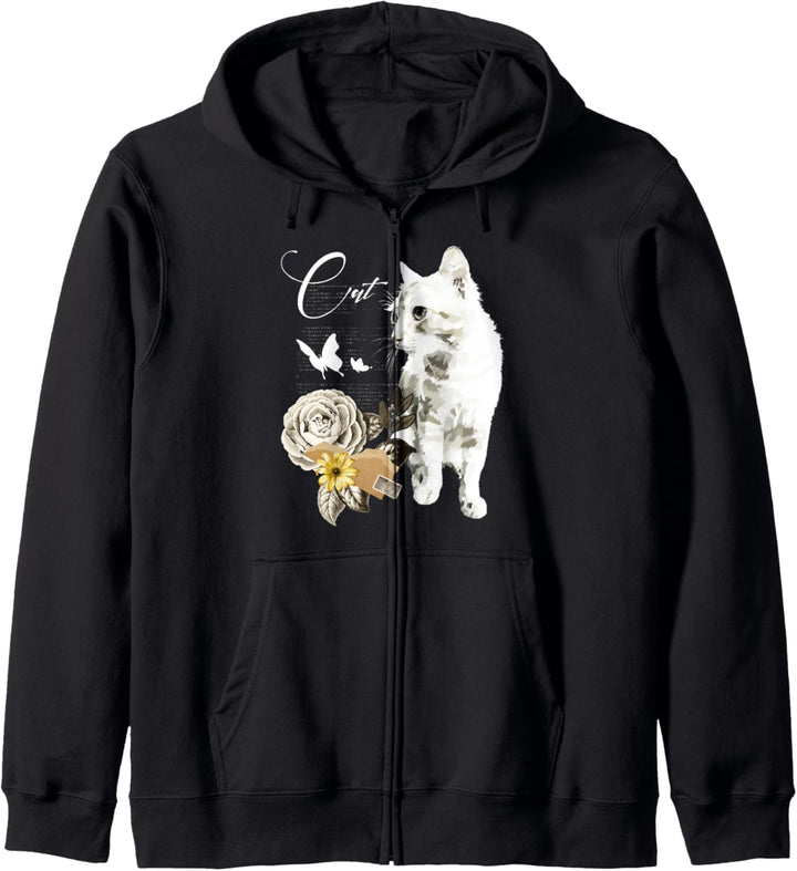 Katze, Vintage Blume, Blümchen Kapuzenjacke
