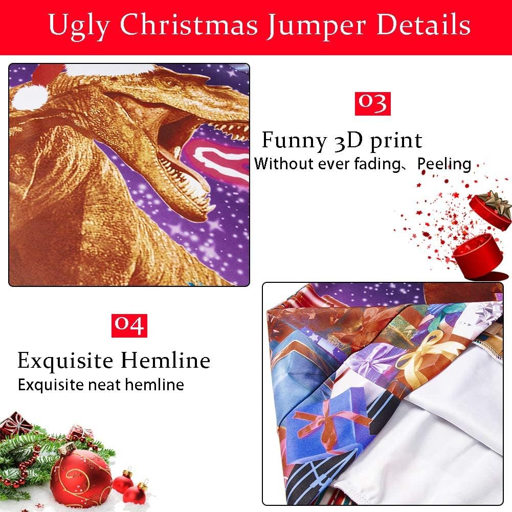 ALISISTER Hässliche Weihnachtpullover 3D Gedruckt Weihnachten Jumper Sweatshirt Langarm Ugly Christm