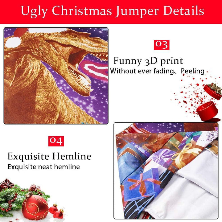ALISISTER Hässliche Weihnachtpullover 3D Gedruckt Weihnachten Jumper Sweatshirt Langarm Ugly Christm