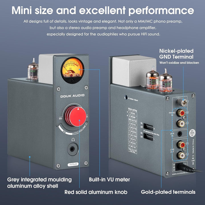 Douk Audio T4 Plus HiFi JAN5654 Röhrenvorverstärker MM/MC Phono-Vorverstärker für Plattenspieler Min