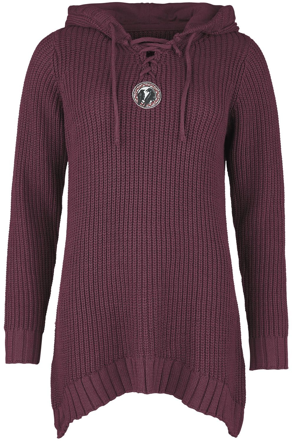 Black Premium by EMP Damen dunkelroter Strickpullover mit Kapuze und Schnürung M Bordeaux, M Bordeau