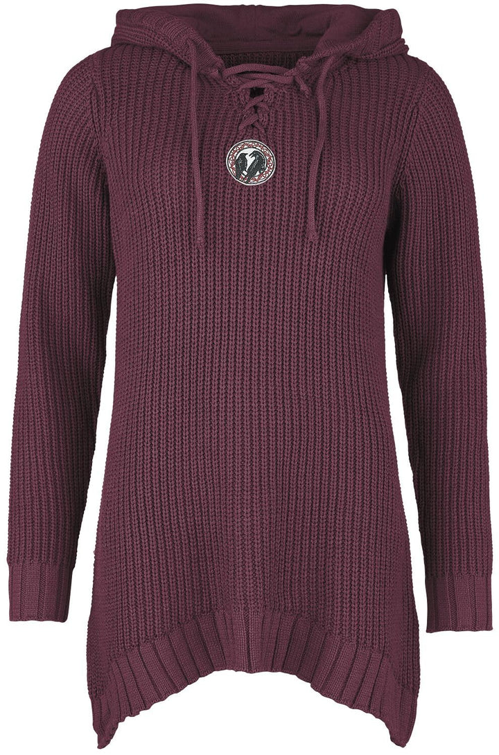 Black Premium by EMP Damen dunkelroter Strickpullover mit Kapuze und Schnürung M Bordeaux, M Bordeau