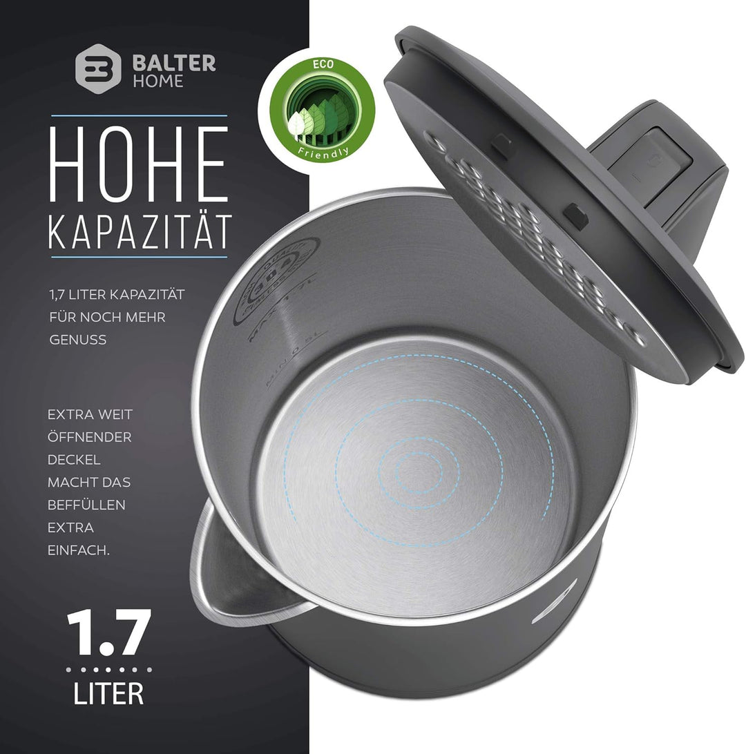 Balter Wasserkocher Edelstahl WK-4, 1,7 Liter, elektrischer Wasserkocher, Doppelwand Design, BPA fre