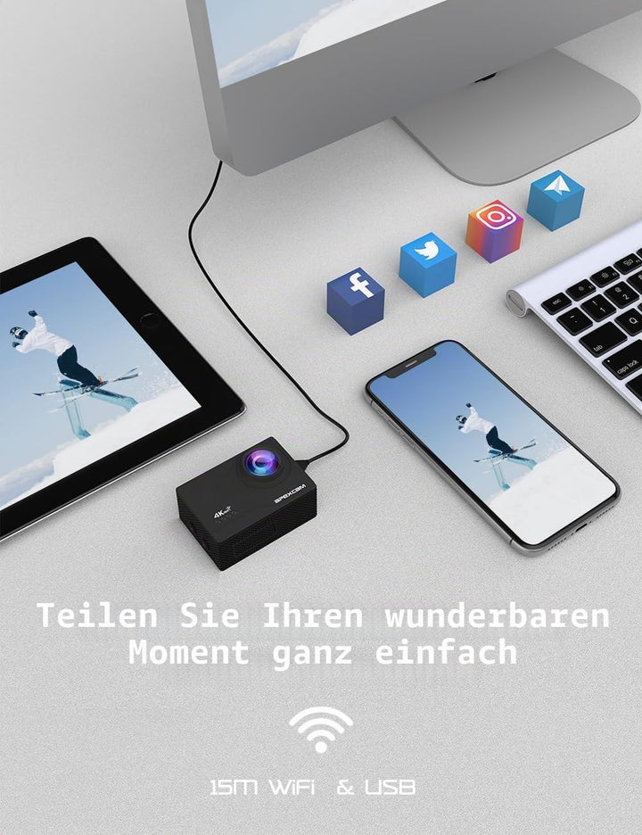 Apexcam M80Air Action Cam 4K60FPS 64MP Unterwasserkamera 40m Wasserdicht EIS Stabilisierung 8X Zoom