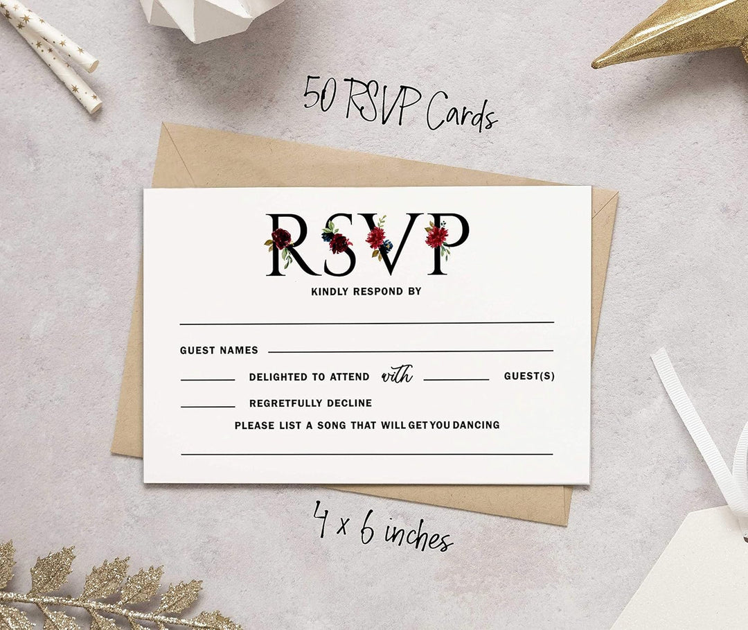 Inkdotpot 50 Leere RSVP-Karten Mit Weissen Umschlägen Blumen- 4 "X6 Antwortkarten-RSVP-Antwortkarte