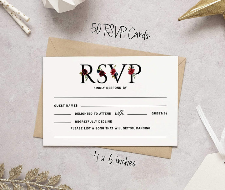 Inkdotpot 50 Leere RSVP-Karten Mit Weissen Umschlägen Blumen- 4 "X6 Antwortkarten-RSVP-Antwortkarte