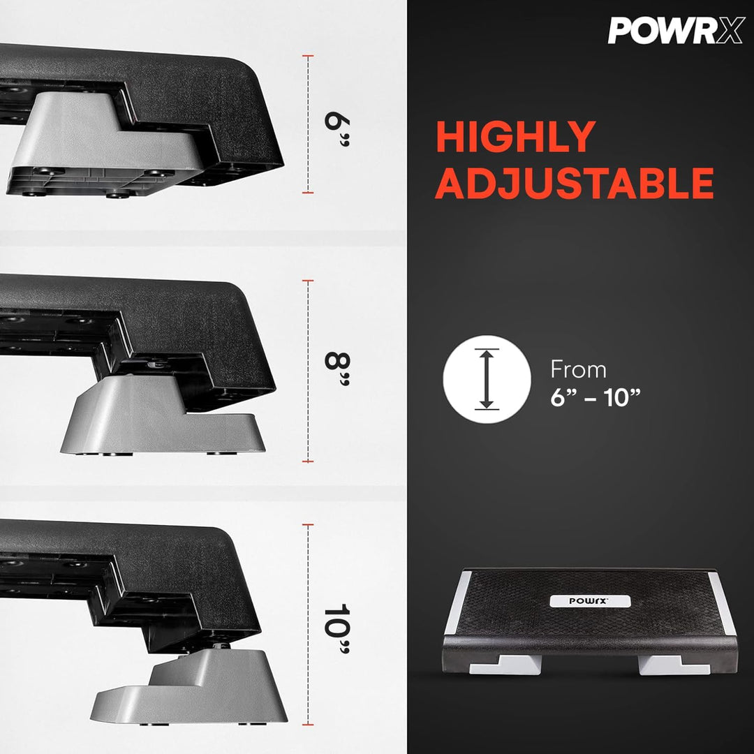 POWRX Profi Aerobic Steppbrett inkl. Workout I Fitness Stepper Stepbench Step höhenverstellbar I Mas