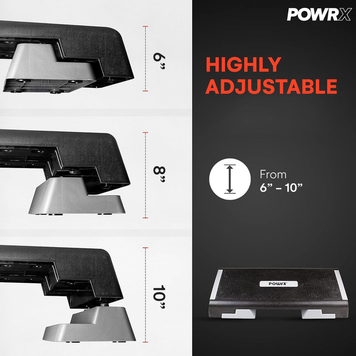 POWRX Profi Aerobic Steppbrett inkl. Workout I Fitness Stepper Stepbench Step höhenverstellbar I Mas