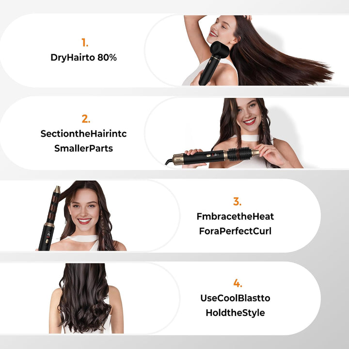 UKLISS Haarstyler 5 in 1 mit LCD-Display, Hair Dryer &amp; Airstyler Set mit Föhnbürste, Airluft Hair Lo
