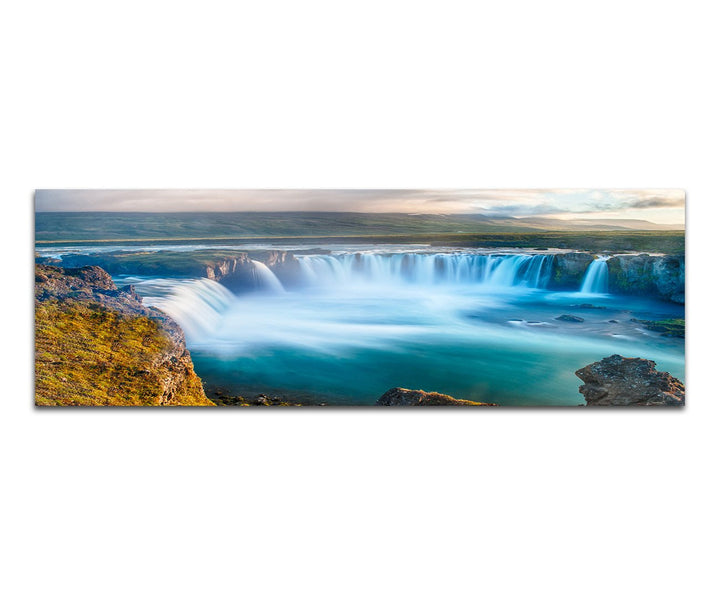 Paul Sinus Art Panoramabild auf Leinwand und Keilrahmen 120x40cm Island Wasserfall Landschaft Natur