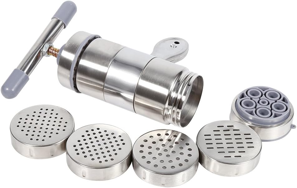 1Pc Pasta Maker Edelstahl Noddle Juicer Druckmaschine Machbar Handbetätigt Mit 5 Formköpfen