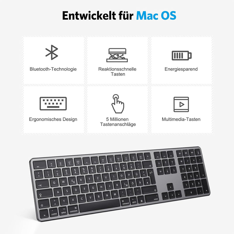 OMOTON Bluetooth Tastatur für Mac(MacBook/MacBook Air/MacBook Pro/iMac/iMac Pro/Mac Pro), wiederaufl