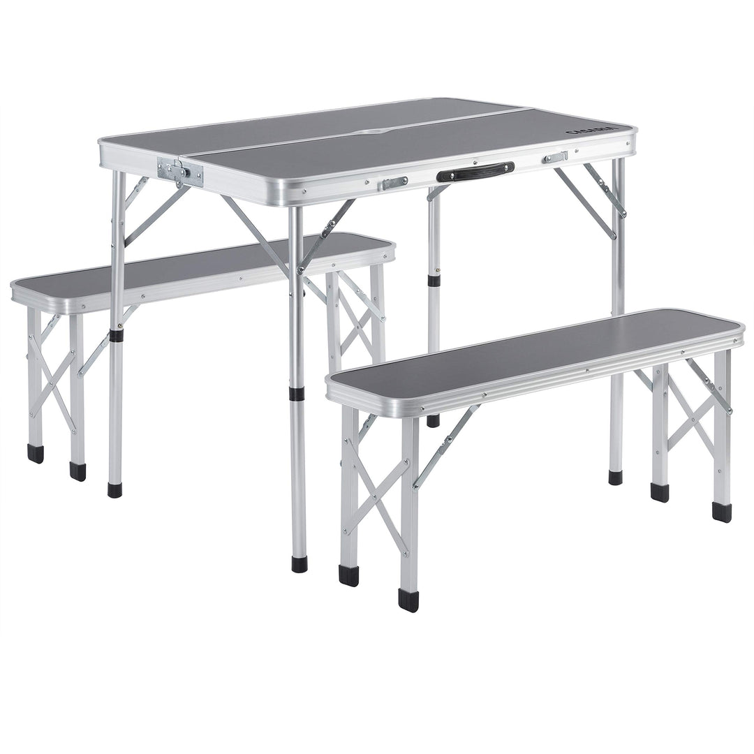 CASARIA® Klapptisch Wetterfest Höhenverstellbar Campingtisch mit Bänken Gartentisch Falttisch 120x60