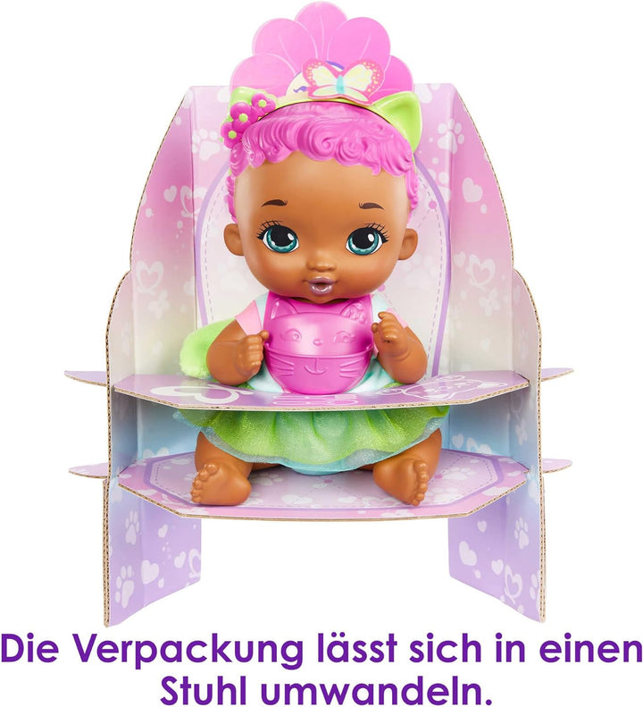 MY GARDEN BABY Katzenbaby-Puppe - Pinkes Haar, Grüner Rock, Jasminduft, Lätzchen, Fläschchen, Stoffw