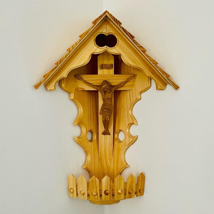 DARLUX Handgefertigter Herrgottswinkel Wand-Eck-Kruzifix-Ikone Holz Kreuz Ecke Schrein Jesus Christu