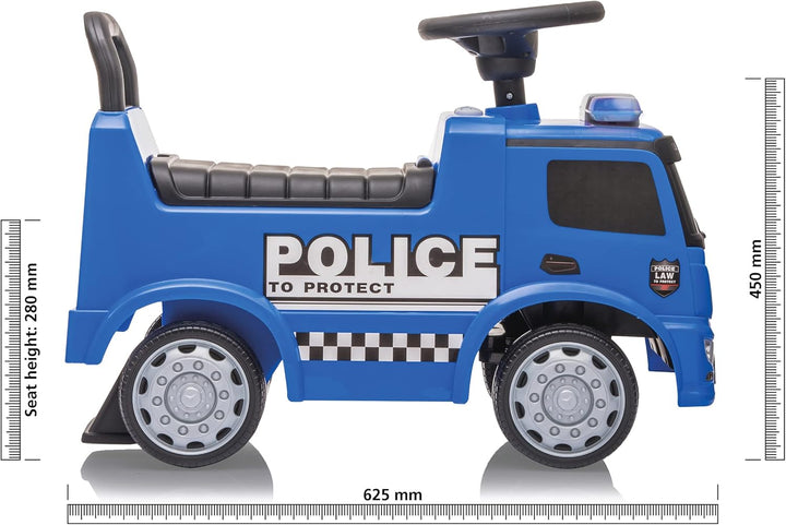 Rutscher Mercedes-Benz Antos Polizei - ab 12 Monate, Sitzhöhe 280 mm, Kippschutz, Kofferraum unter d