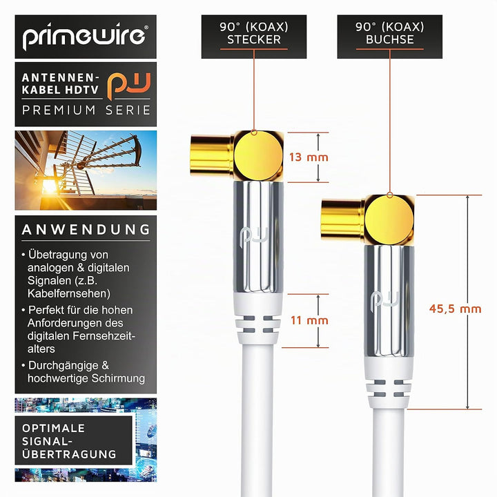 CSL 7,5m Antennenkabel 8k 4k HDTV 135dB 75 Ohm 90 Grad gewinkelt - Premium Antennenkabel- FullHD 4k