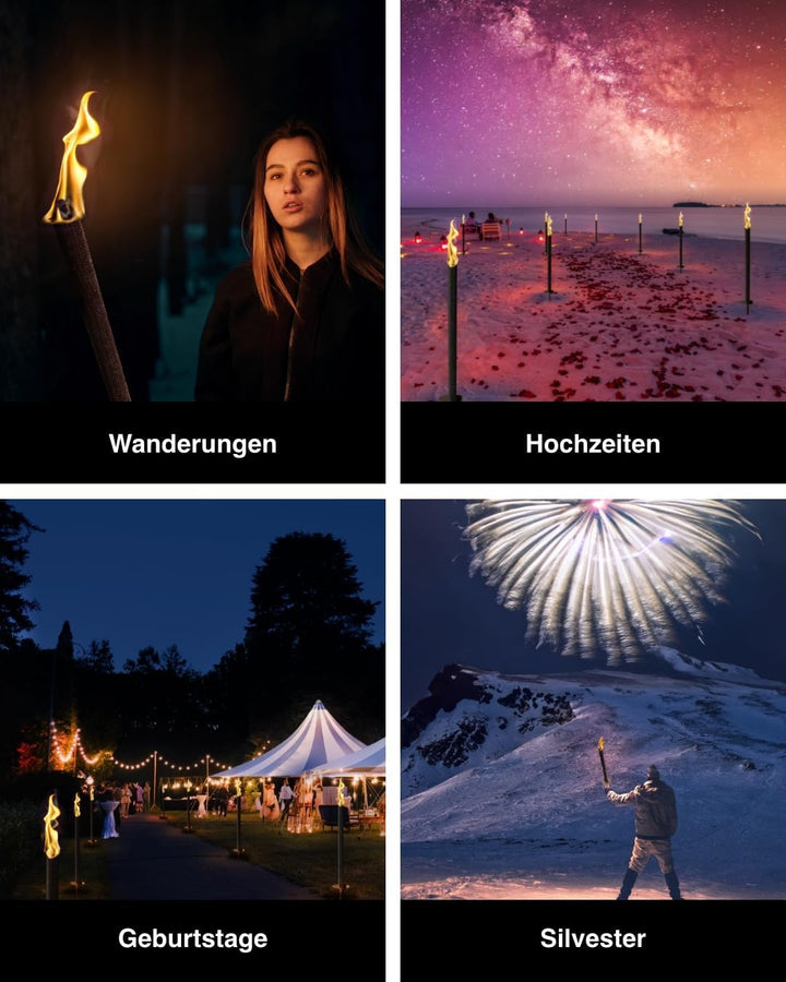 Hussala - Diamond Wachsfackeln Brennzeit 60 min Garten-Fackeln [50 Stück] 50 Stück Schwarz, 50 Stück