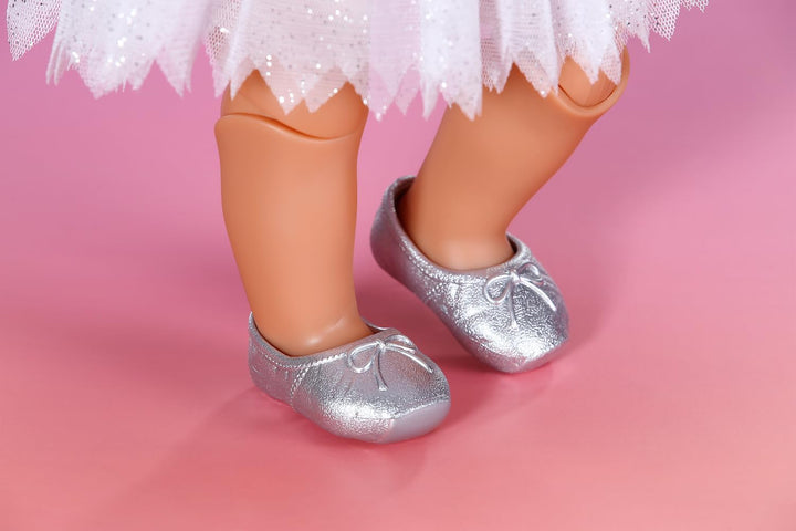 Baby Born Ballerina-Outfit mit Tüllkleid, silbernen Ballettschuhen und Haarreif mit Krone für 43cm P