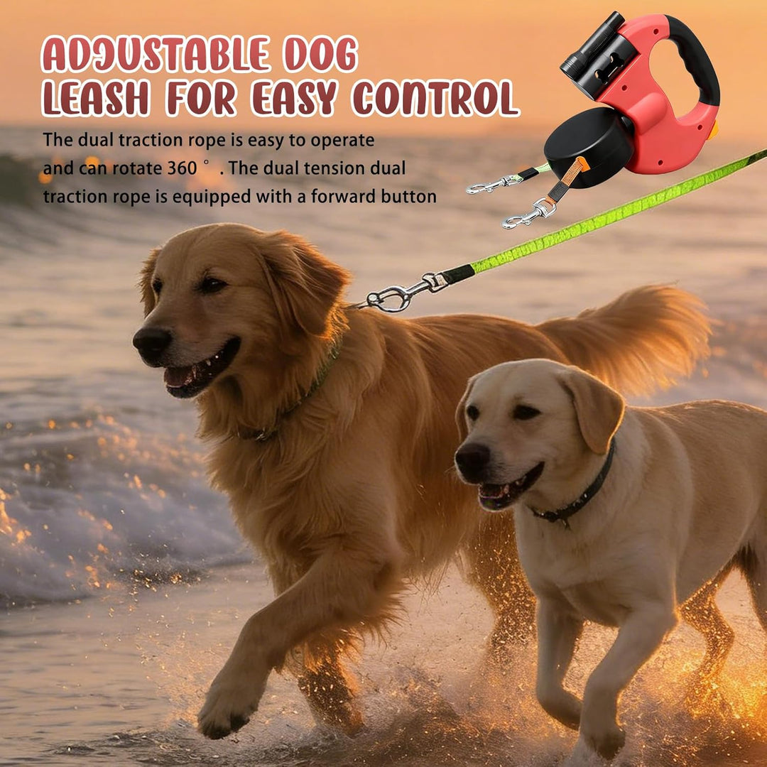 Einziehbare Hundeleine für 2 Hunde, 3m Doppelleine für 2 Hunde mit Licht, Anti Rutsch Griff, auszieh