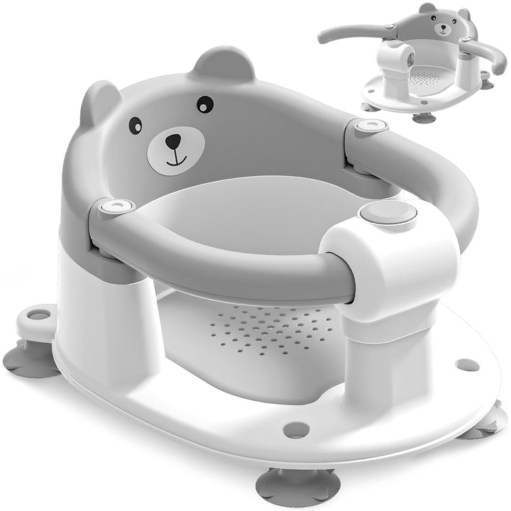 Badewannensitz Baby ab 6 Monate, Bär Rutschfester Badesitz Baby mit 4 Saugnäpfen und Kissen für Klei
