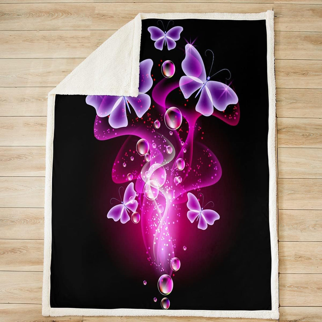 Loussiesd Schmetterling Kuscheldecke Girly Schmetterlinge Druck Wohndecke 150x200cm für Sofa Lila Fl
