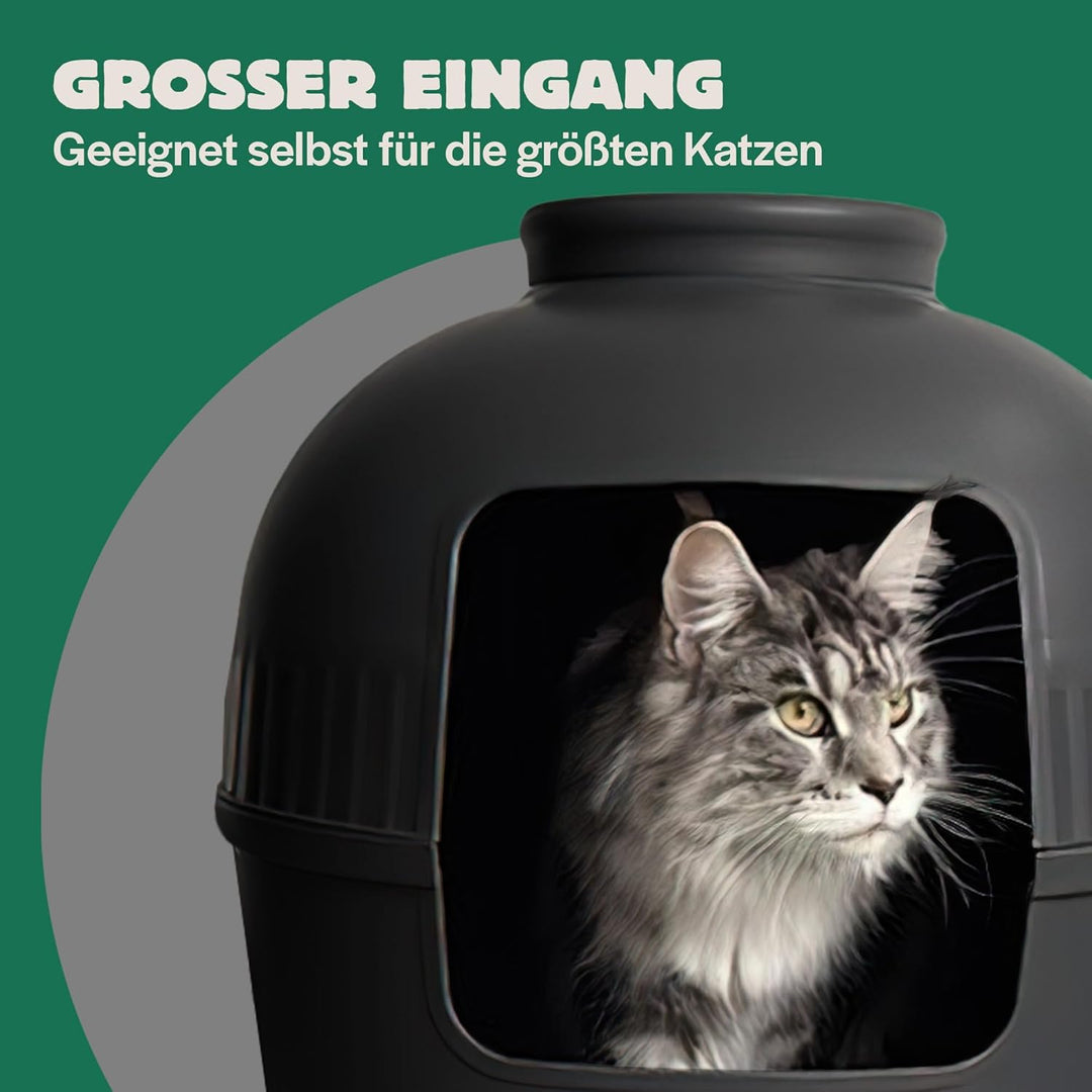 RHRQuality Katzentoilette Flower XXL unsichtbare Katzenklo mit Deckel 51Ø x 55cm (Schwarz), Schwarz
