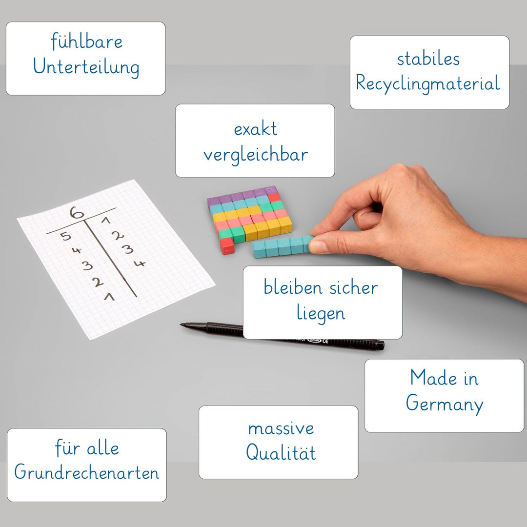 Montessori-Material Zahlenraum bis 100 inkl. Rechenstäbchen u. 100 Aufgabenkarten mit Selbstkotrolle