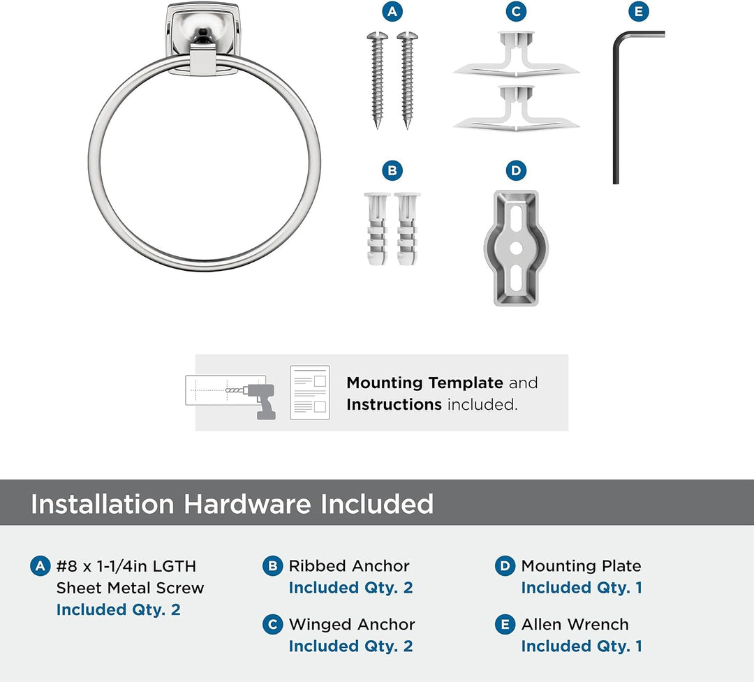 Amerock | Handtuchring | 192 mm | Chrom | Statur | Handtuchhalter | Badzubehör | Badezimmerzubehör T